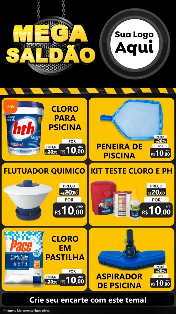 Modelo de Rede Social para Stories com o tema Mega Saldão para Produtos para Piscina