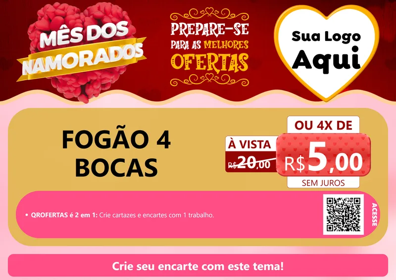 Modelo de Cartaz para Cartaz A4 Horizontal com o tema Mês dos Namorados para Móveis e Eletro