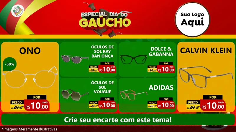 Modelo de TV para TV Horizontal com o tema Especial Dia do Gaúcho para Óticas