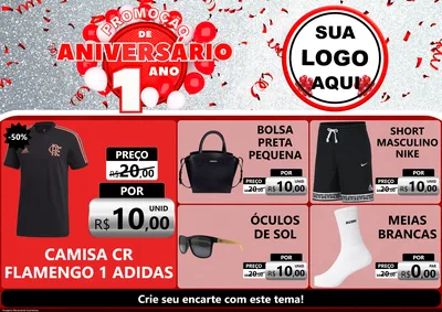 Modelo de Encarte para Encarte A4 Horizontal com o tema Promoção de Aniversário - 1 Ano para Roupas e acessórios