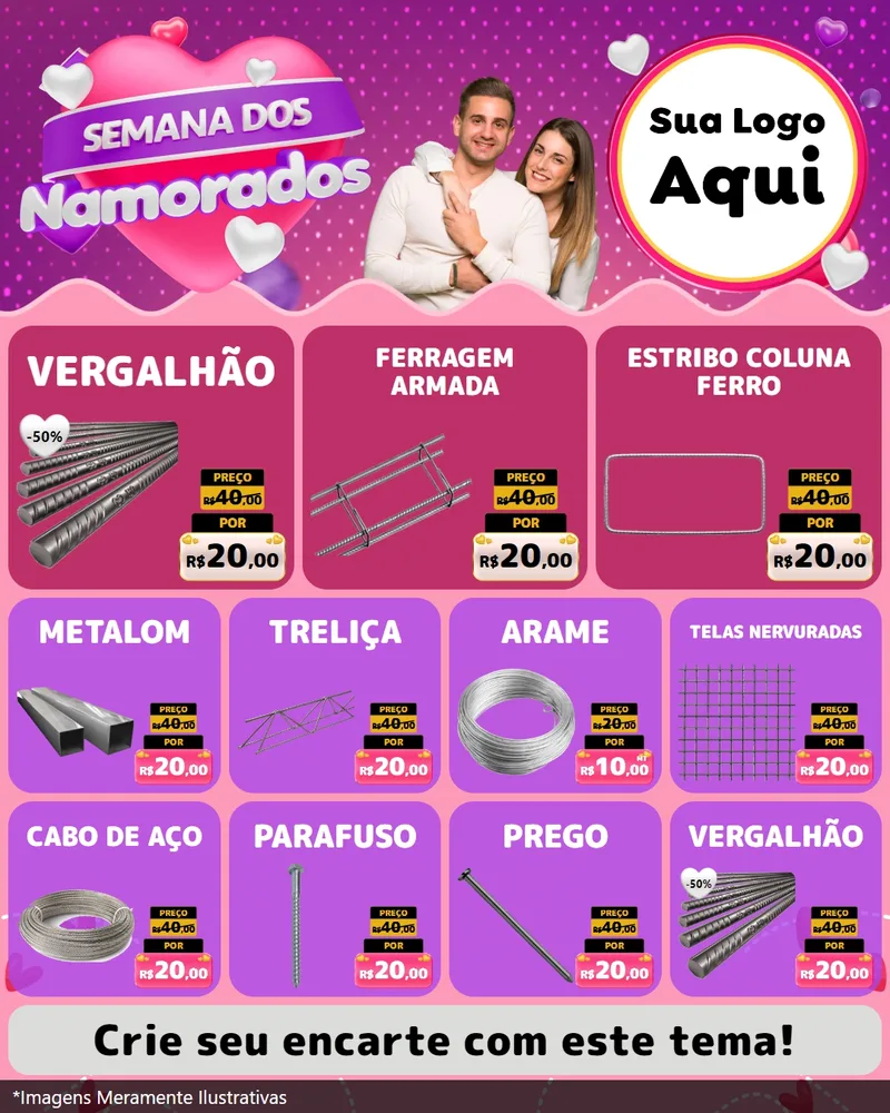 Modelo de Rede Social para Feed Instagram com o tema Semana dos Namorados para Ferragens