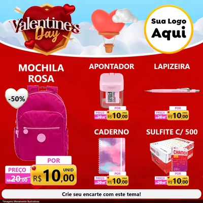 Modelo de Rede Social para Feed Facebook com o tema Valentine's Day para Papelaria