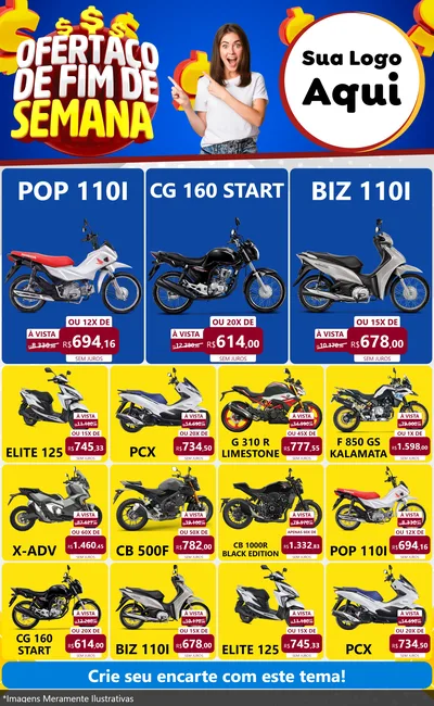 Modelo de Encarte para Encarte Grande com o tema Ofertaço de Fim de Semana para Concessionaria de Motos
