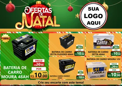 Modelo de Encarte para Encarte A4 Horizontal com o tema Ofertas de Natal para Baterias Elétricas