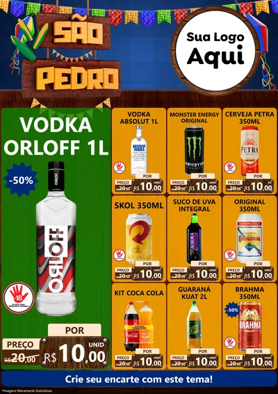 Modelo de Encarte para Encarte A4 Vertical com o tema São Pedro para Distribuidora de bebidas