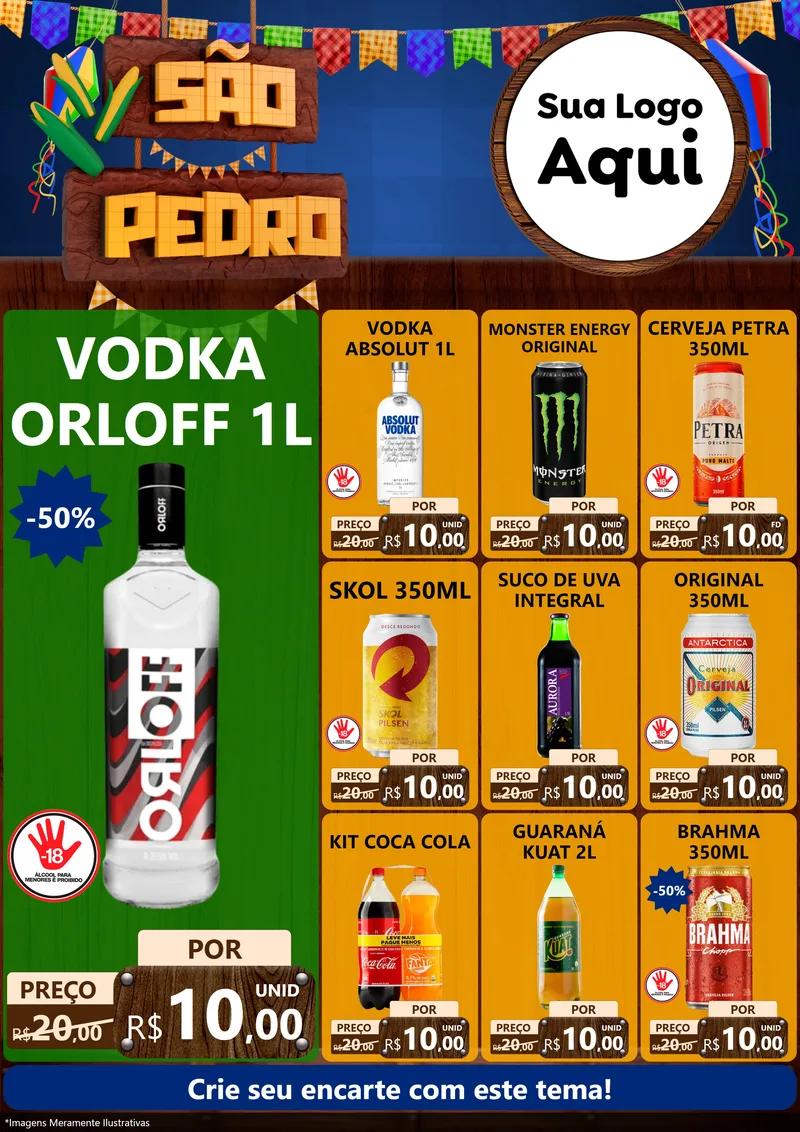 Modelo de Encarte para Encarte A4 Vertical com o tema São Pedro para Distribuidora de bebidas