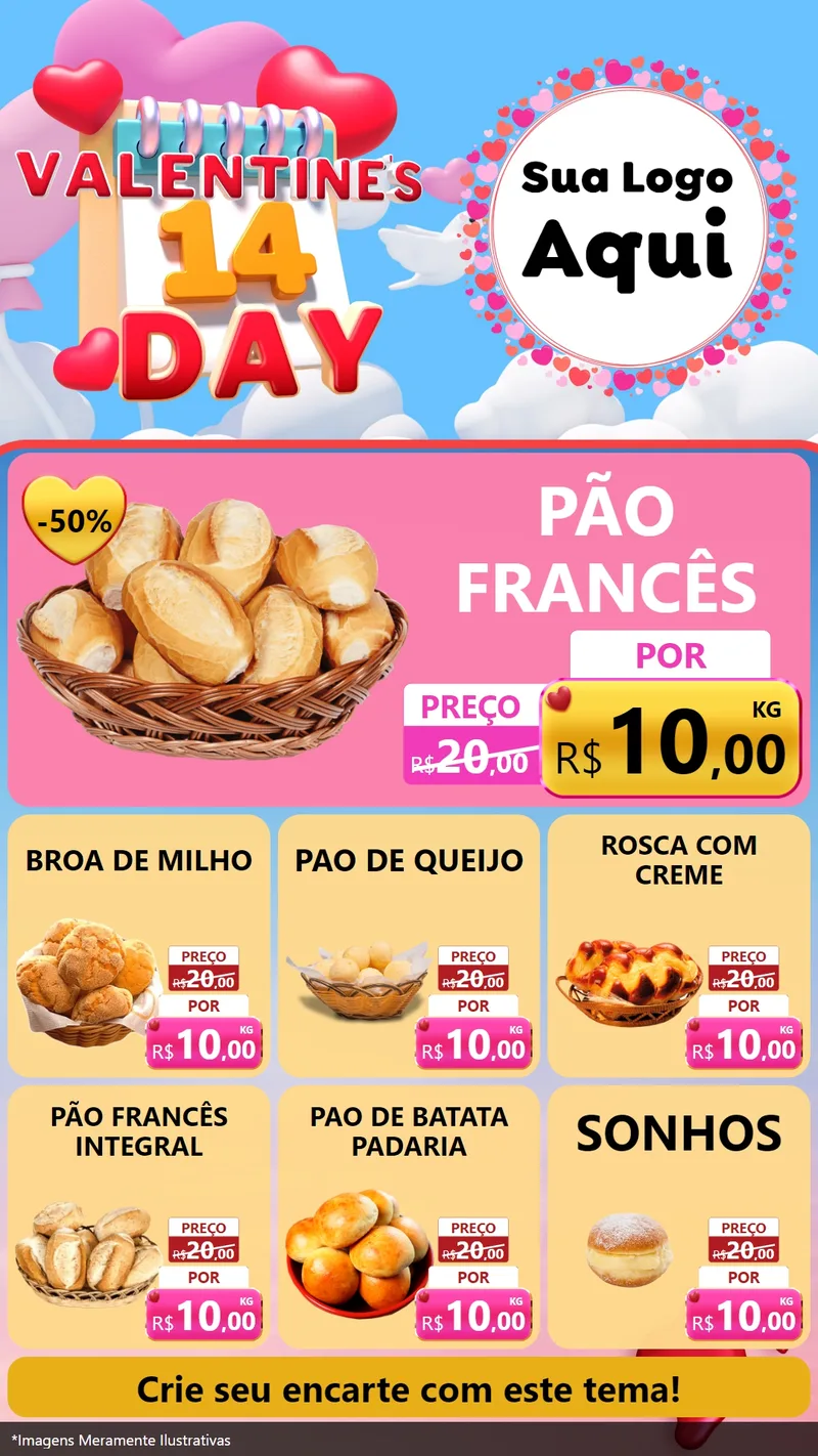 Modelo de Rede Social para Stories com o tema Valentine's Day para Padaria