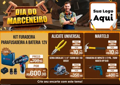 Modelo de Encarte para Encarte A4 Horizontal com o tema Dia do Marceneiro para Maquinas e Ferramentas