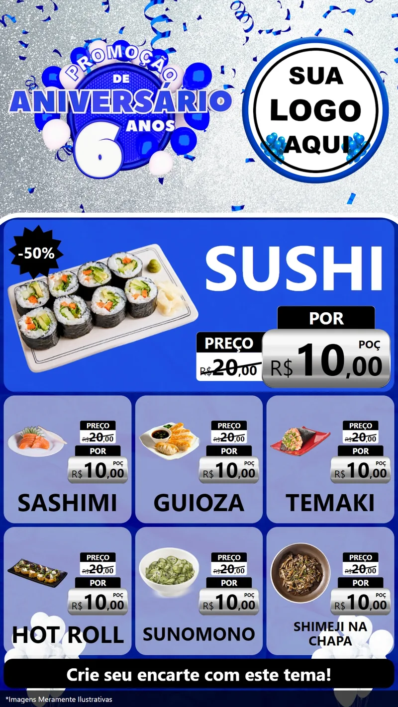 Modelo de Rede Social para Stories com o tema Promoção de Aniversário - 6 Anos para Comida japonesa