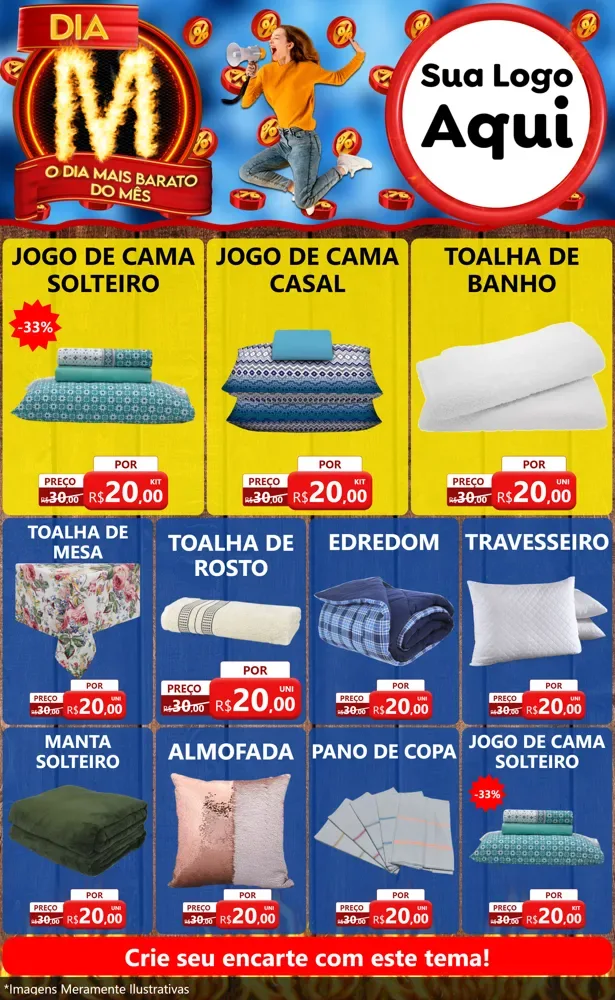 Modelo de Encarte para Encarte Grande com o tema Dia M - O Dia Mais Barato Do Mês para Cama, Mesa e Banho