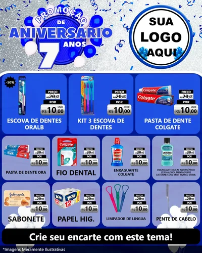 Modelo de Rede Social para Feed Instagram com o tema Promoção de Aniversário - 7 Anos para Higiene Pessoal