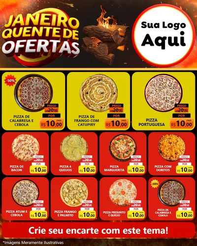 Modelo de Rede Social para Feed Instagram com o tema Janeiro Quente de Ofertas para Pizzaria
