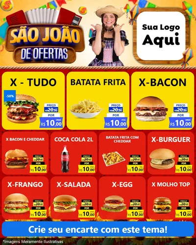 Modelo de Rede Social para Feed Instagram com o tema São João de Ofertas para Hamburgueria