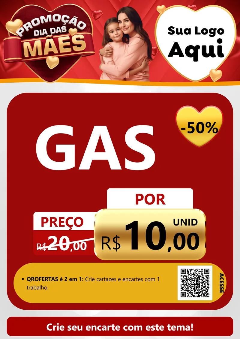 Modelo de Cartaz para Cartaz A4 Vertical com o tema Promoção Dia das Mães para Água e gás