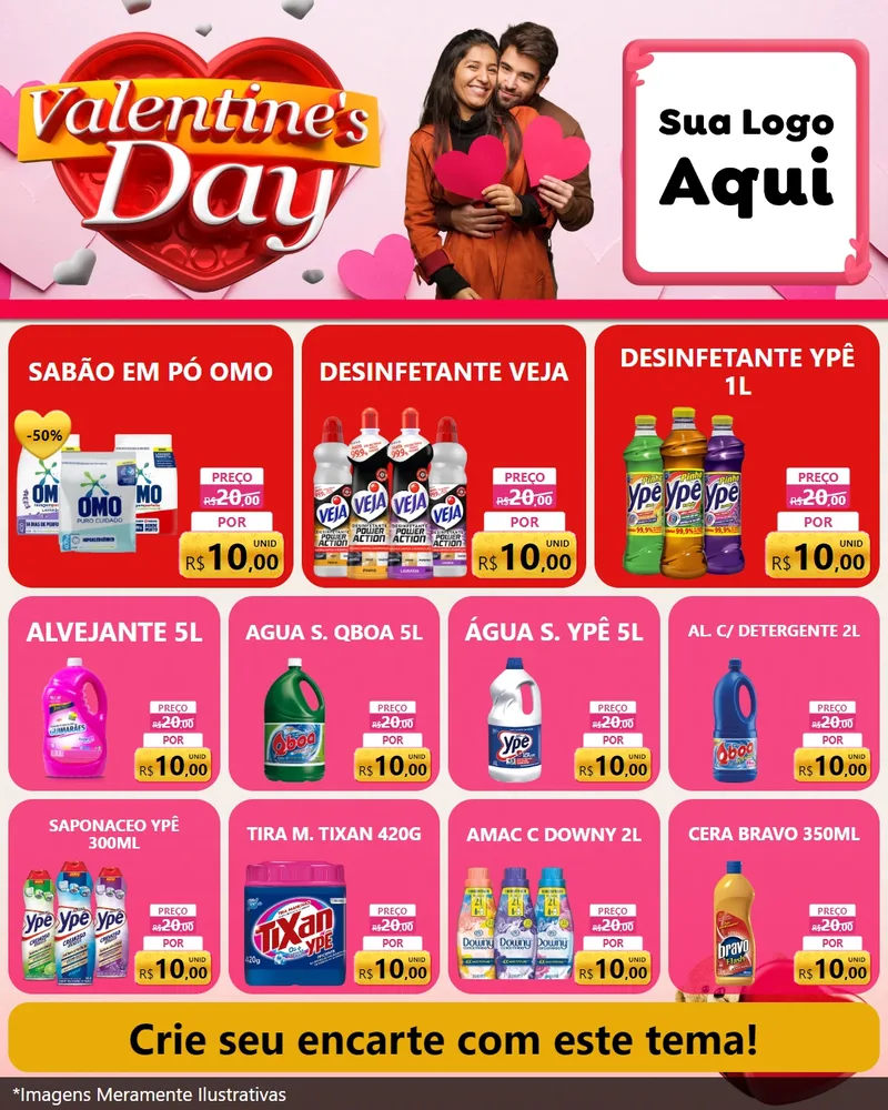 Modelo de Rede Social para Feed Instagram com o tema Valentine's Day para Produtos de Limpeza