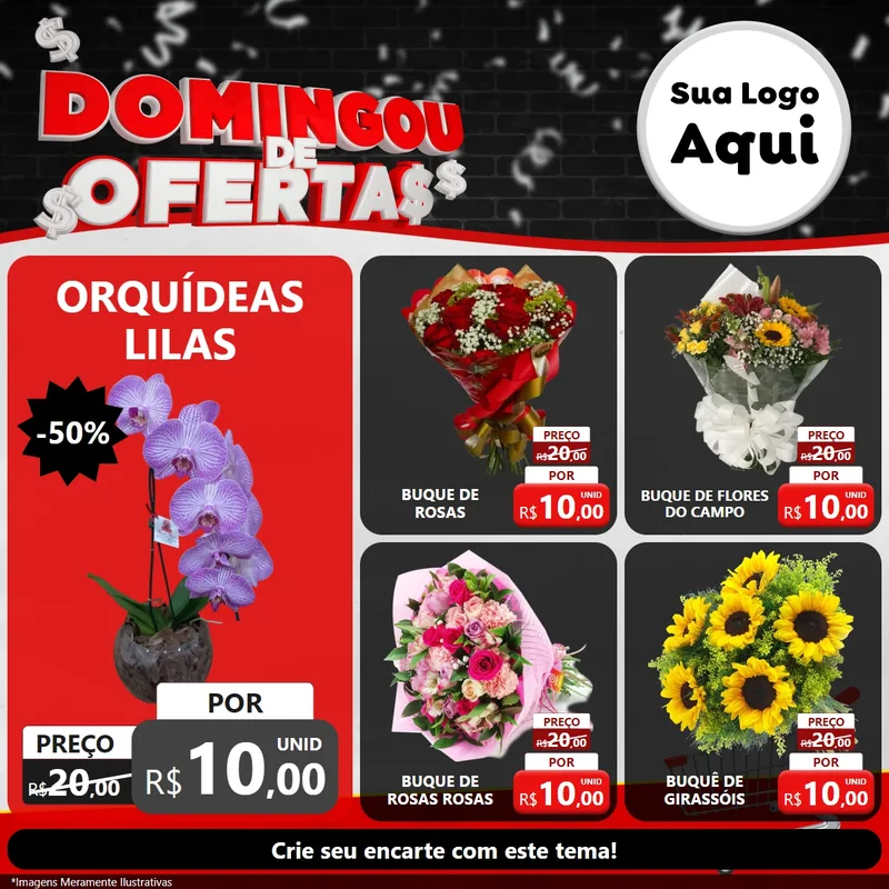Modelo de Rede Social para Feed Facebook com o tema Domingou de Ofertas para Floricultura e jardim