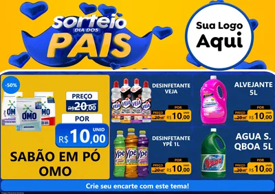 Modelo de Encarte para Encarte A4 Horizontal com o tema Sorteio Dia dos Pais para Produtos de Limpeza
