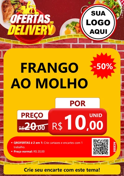Modelo de Cartaz para Cartaz A4 Vertical com o tema Ofertas no Delivery para Restaurante