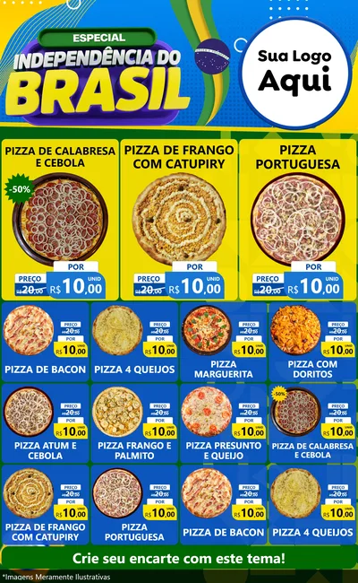 Modelo de Encarte para Encarte Grande com o tema Especial Independência do Brasil para Pizzaria
