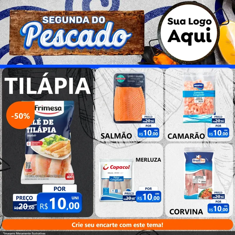 Modelo de Rede Social para Feed Facebook com o tema Segunda do Pescado para Peixaria