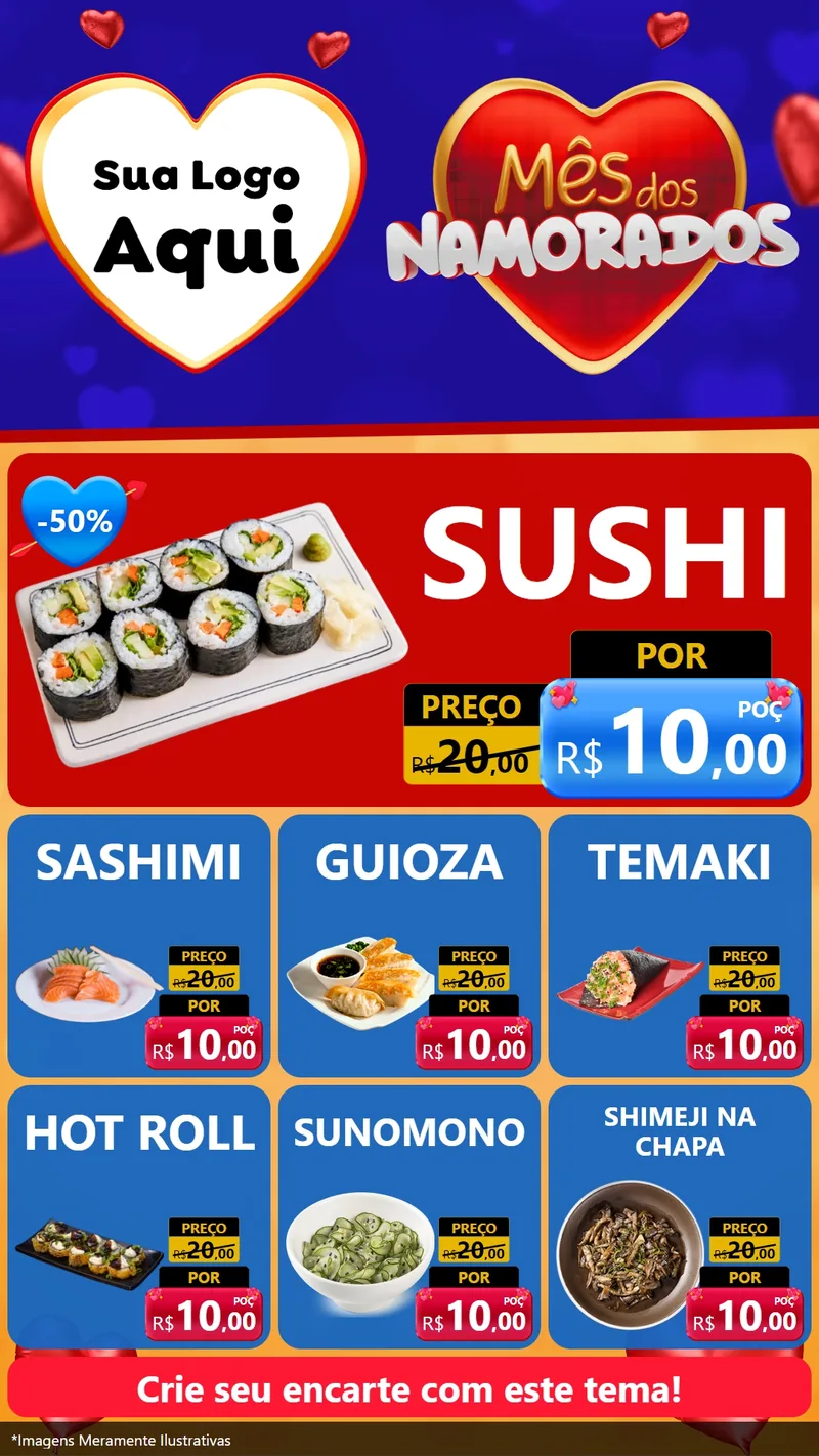 Modelo de Rede Social para Stories com o tema Mês dos Namorados para Comida japonesa