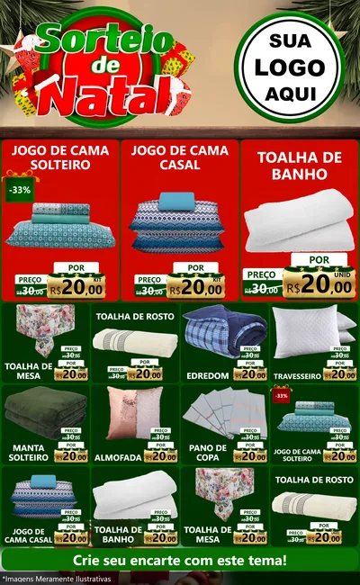 Modelo de Encarte para Encarte Grande com o tema Sorteio de Natal para Cama, Mesa e Banho