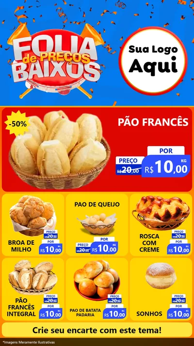 Modelo de Rede Social para Stories com o tema Folia de Preços Baixos para Padaria