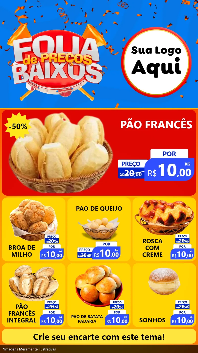 Modelo de Rede Social para Stories com o tema Folia de Preços Baixos para Padaria