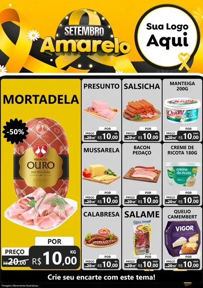 Modelo de Encarte para Encarte A4 Vertical com o tema Setembro Amarelo para Frios e Laticínios