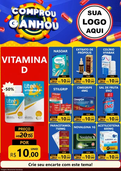 Modelo de Encarte para Encarte A4 Vertical com o tema Comprou Ganhou - Farmácia para Farmácia