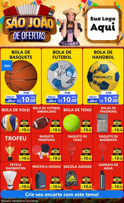 Modelo de Encarte para Encarte Grande com o tema São João de Ofertas para Artigos Esportivos