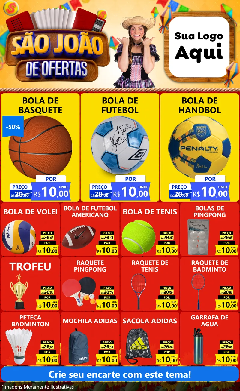 Modelo de Encarte para Encarte Grande com o tema São João de Ofertas para Artigos Esportivos
