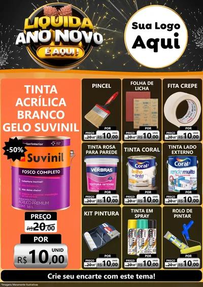 Modelo de Encarte para Encarte A4 Vertical com o tema Liquida Ano Novo É Aqui! para Tintas e Ferramentas