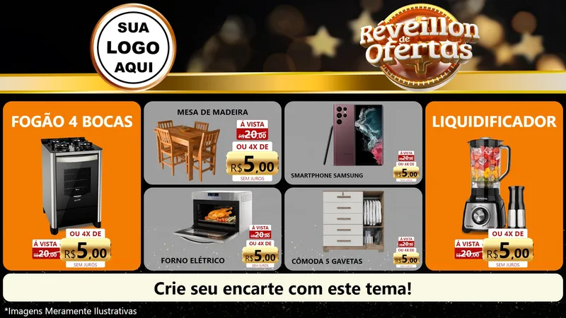 Modelo de TV para TV Horizontal com o tema Réveillon de Ofertas para Móveis e Eletro