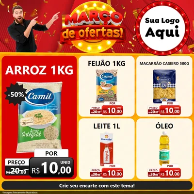 Modelo de Rede Social para Feed Facebook com o tema Março de Ofertas! para Supermercado