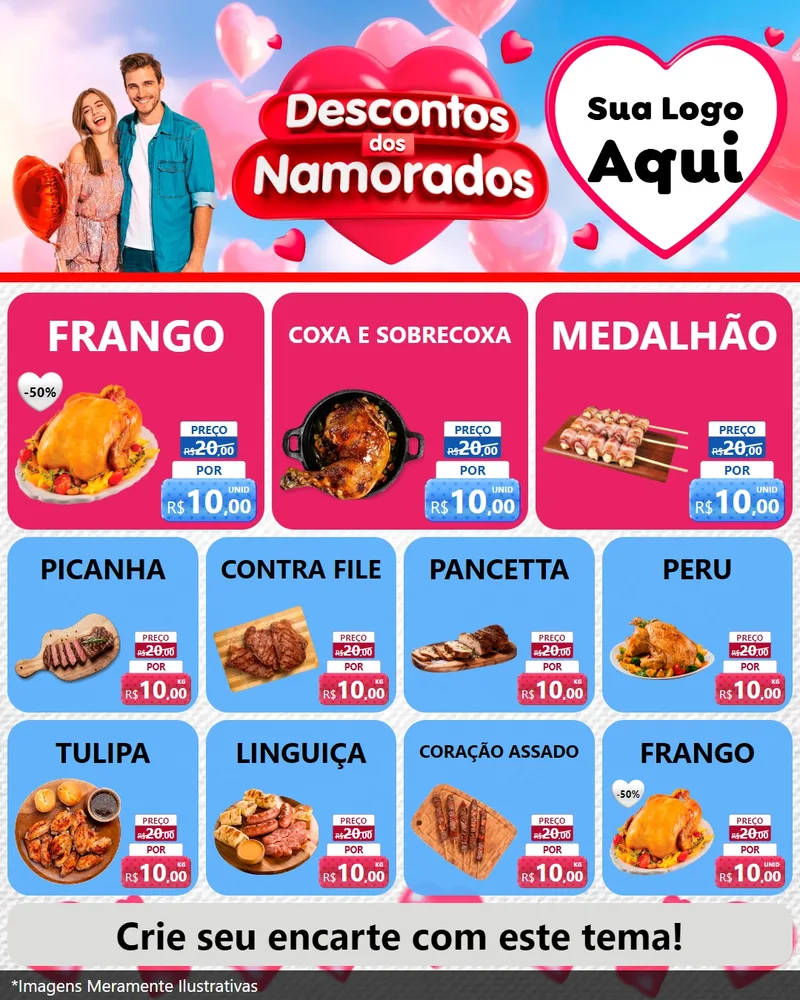 Modelo de Rede Social para Feed Instagram com o tema Descontos dos Namorados para Assados