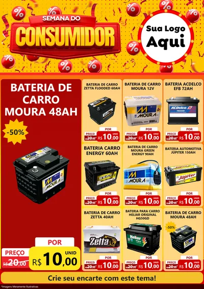 Modelo de Encarte para Encarte A4 Vertical com o tema Semana do Consumidor para Baterias Elétricas