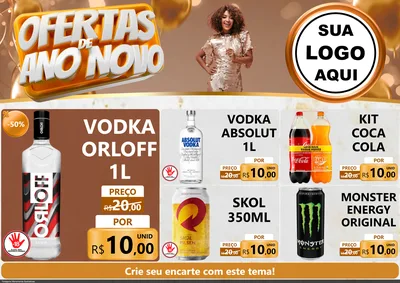 Modelo de Encarte para Encarte A4 Horizontal com o tema Ofertas de Ano Novo para Distribuidora de bebidas