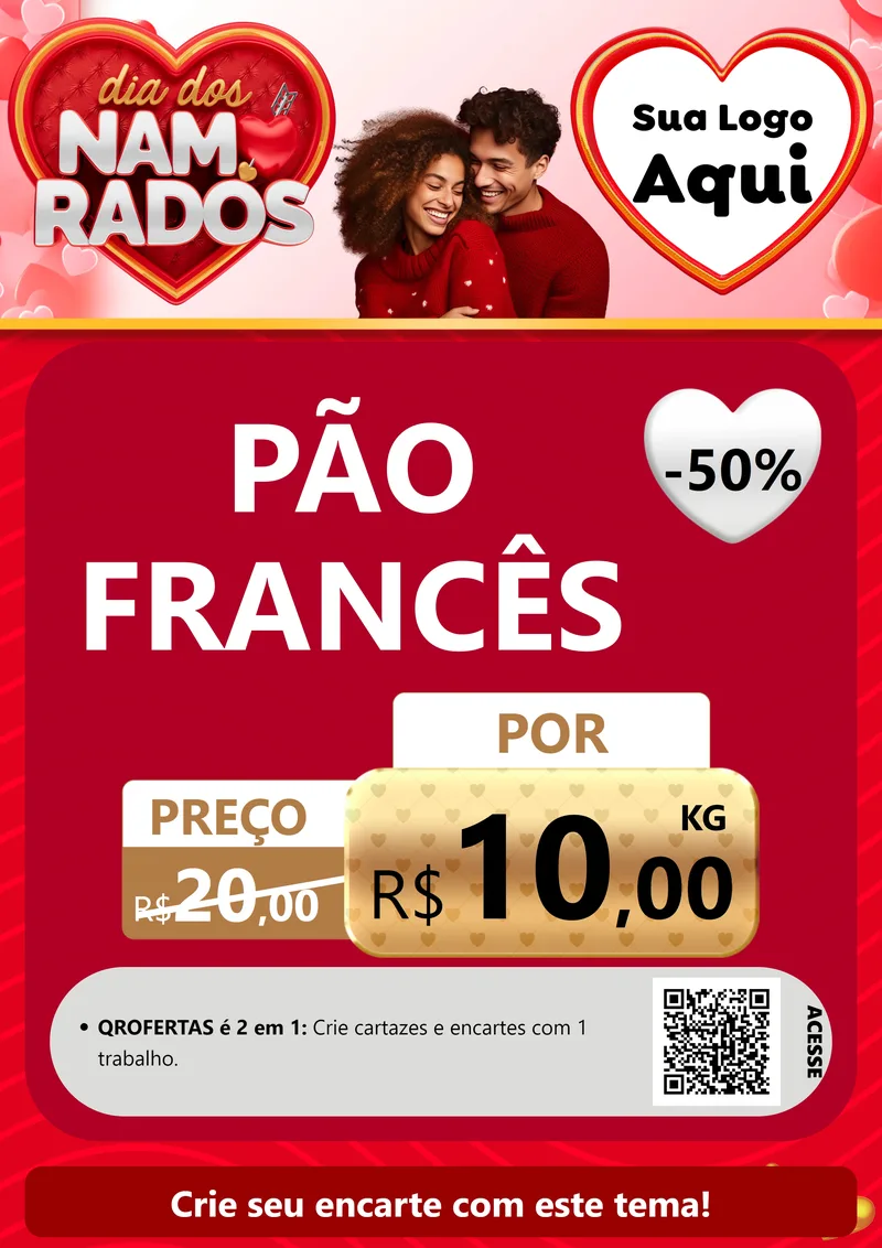Modelo de Cartaz para Cartaz A4 Vertical com o tema Dia dos Namorados para Padaria