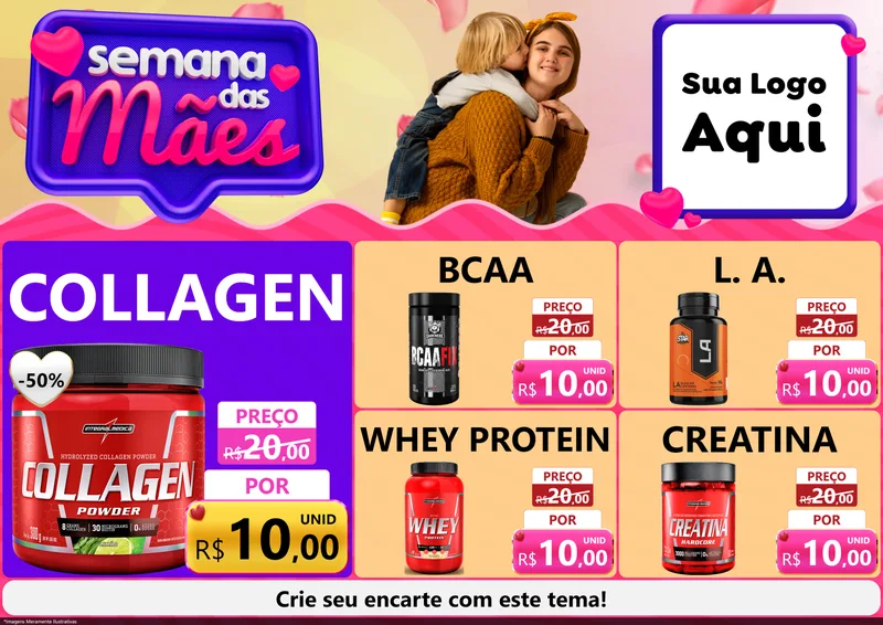 Modelo de Encarte para Encarte A4 Horizontal com o tema Semana das Mães para Suplementos alimentares