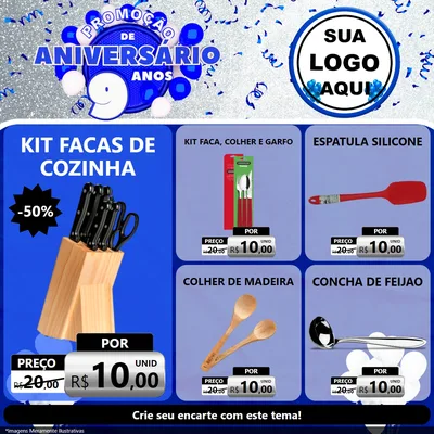 Modelo de Rede Social para Feed Facebook com o tema Promoção de Aniversário - 9 Anos para Utilidades Domésticas