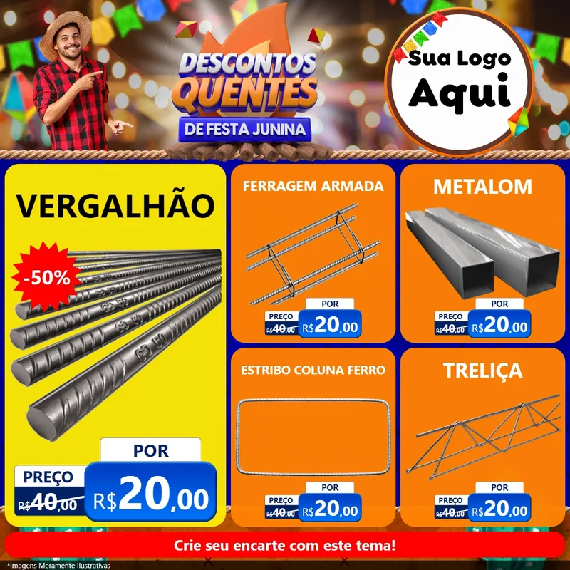Modelo de Rede Social para Feed Facebook com o tema Descontos Quentes de Festa Junina para Ferragens