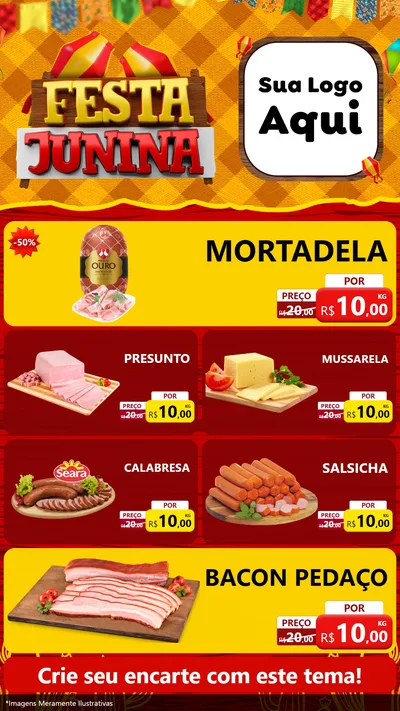 Modelo de TV para TV Vertical com o tema Festa Junina para Frios e Laticínios