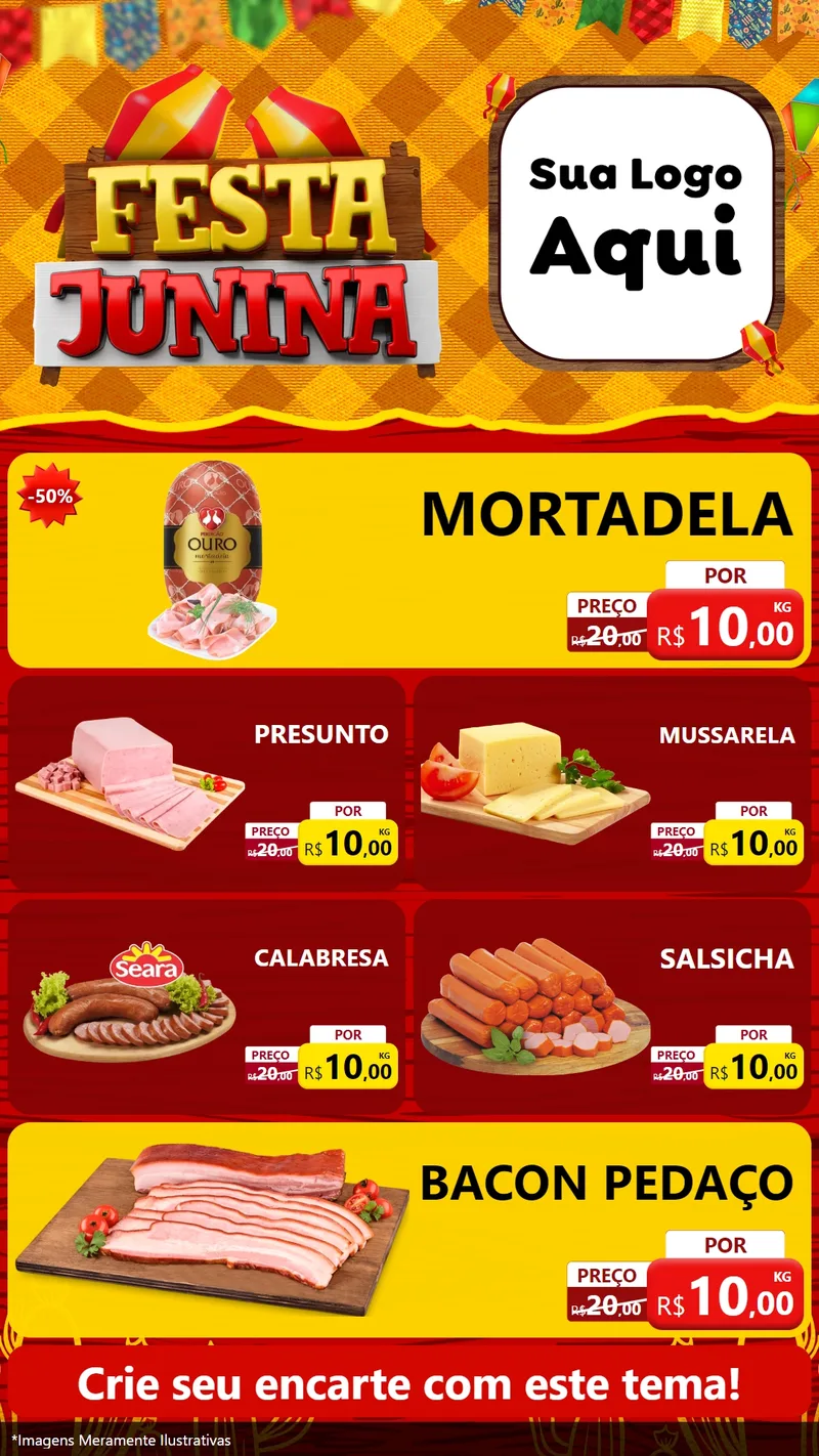Modelo de TV para TV Vertical com o tema Festa Junina para Frios e Laticínios