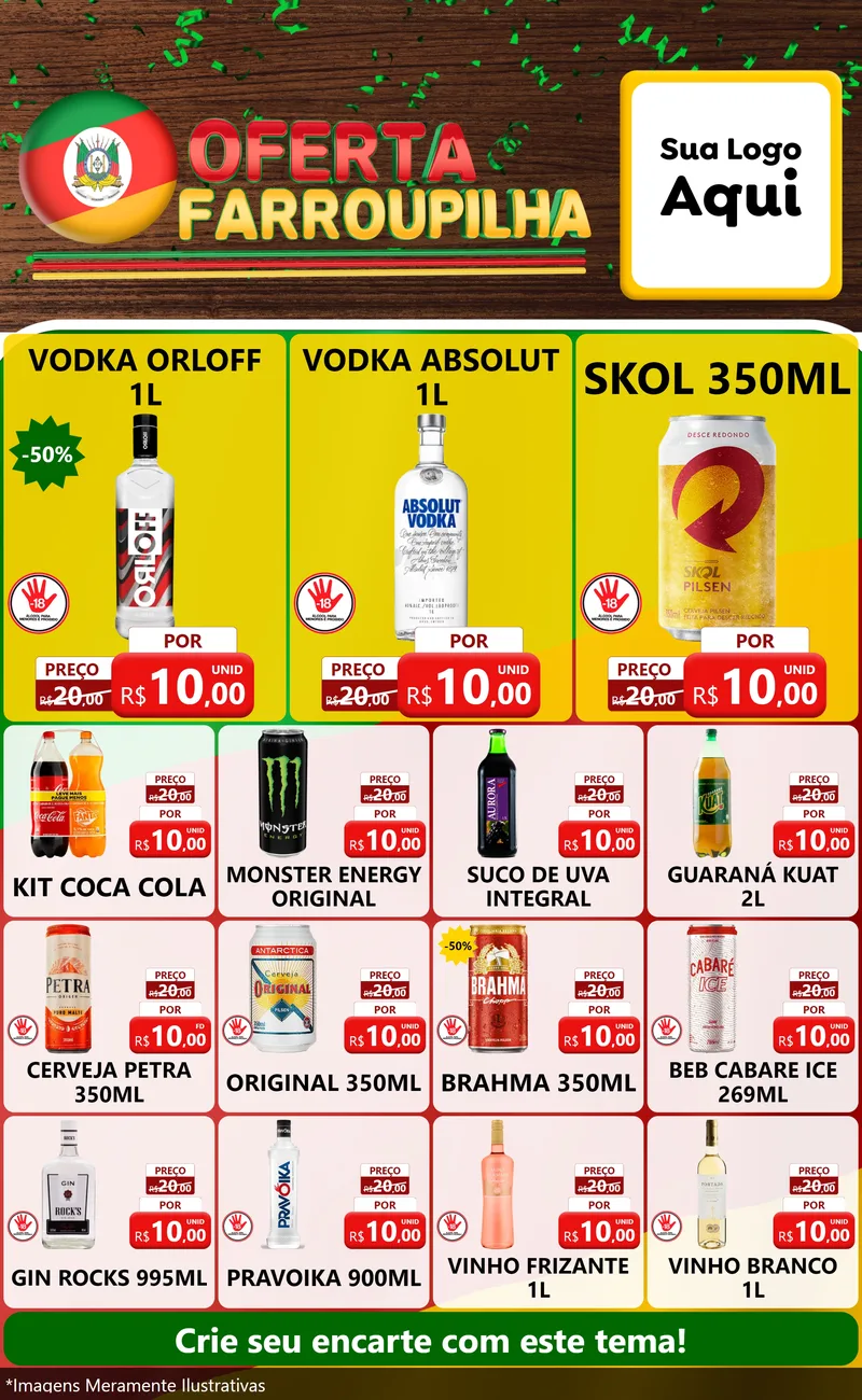 Modelo de Encarte para Encarte Grande com o tema Oferta Farroupilha para Distribuidora de bebidas