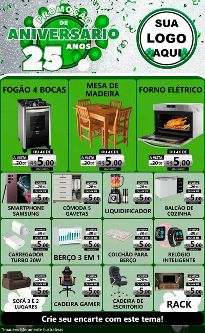 Modelo de Encarte para Encarte Grande com o tema Promoção de Aniversário - 25 Anos para Móveis e Eletro