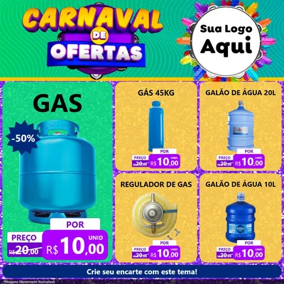 Modelo de Rede Social para Feed Facebook com o tema Carnaval de Ofertas para Água e gás