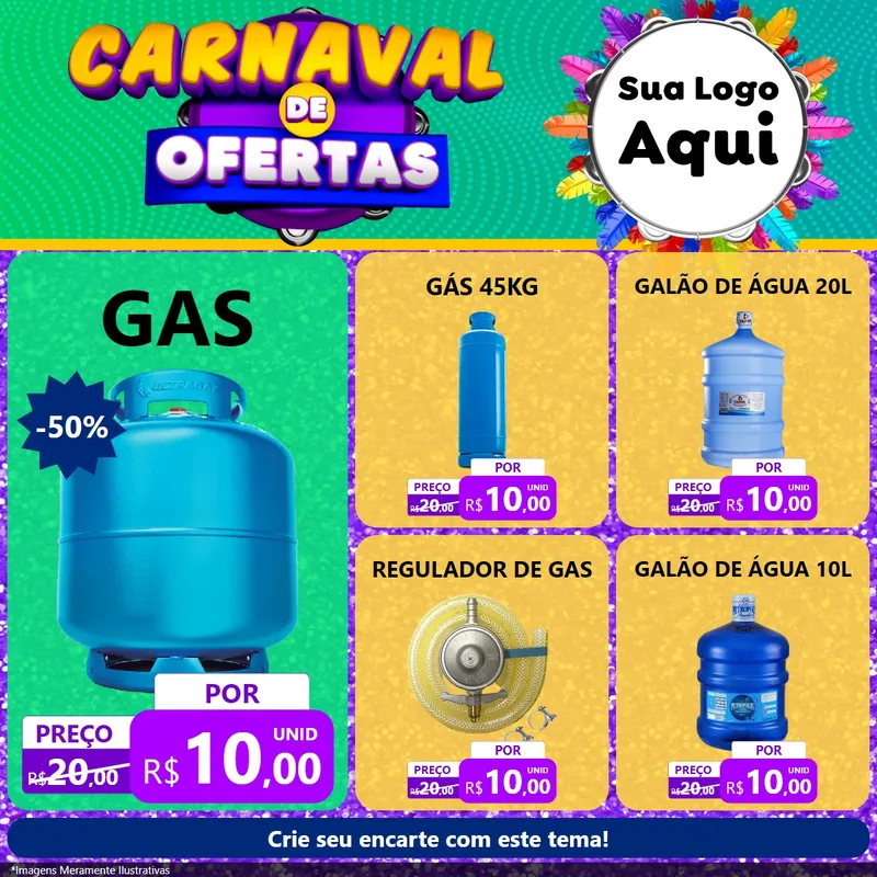 Modelo de Rede Social para Feed Facebook com o tema Carnaval de Ofertas para Água e gás
