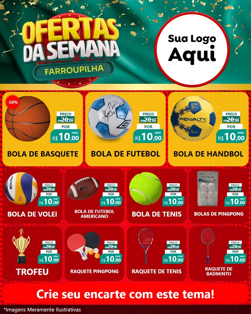 Modelo de Rede Social para Feed Instagram com o tema Ofertas da Semana Farroupilha para Artigos Esportivos