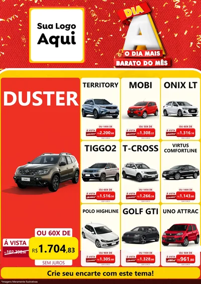 Modelo de Encarte para Encarte A4 Vertical com o tema Dia A o Dia Mais Barato do Mês para Concessionaria de Carros